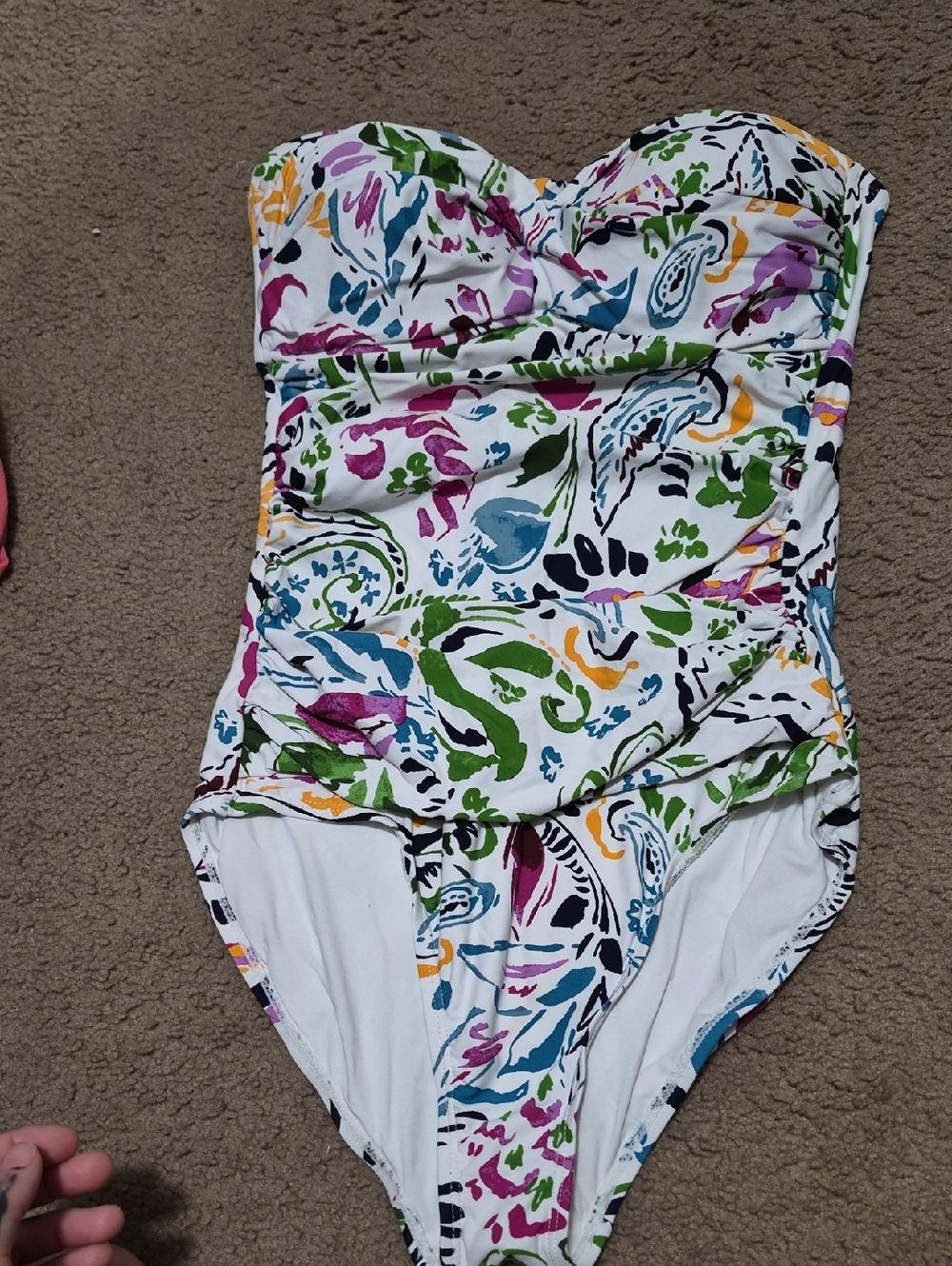 Anne Cole White Multicolor Strapless One-Piece Swimsuit